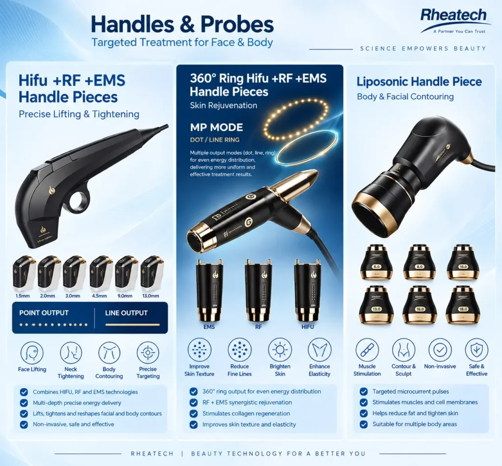 25D HIFU 360 MAX handpieces and treatment probes