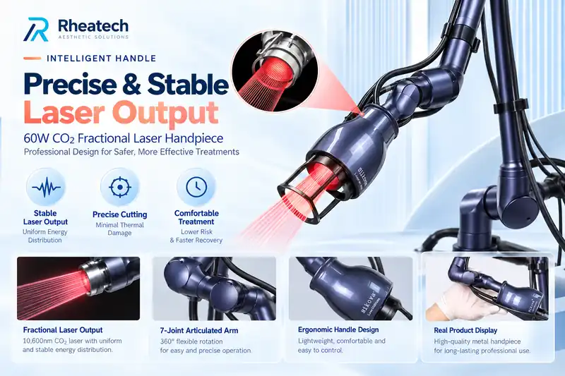 Fractional CO2 laser articulated arm and treatment heads