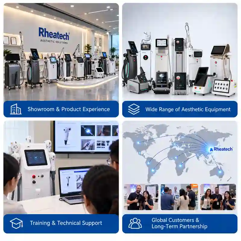 Rheatech aesthetic laser equipment showroom, product range, technical training and global partnerships